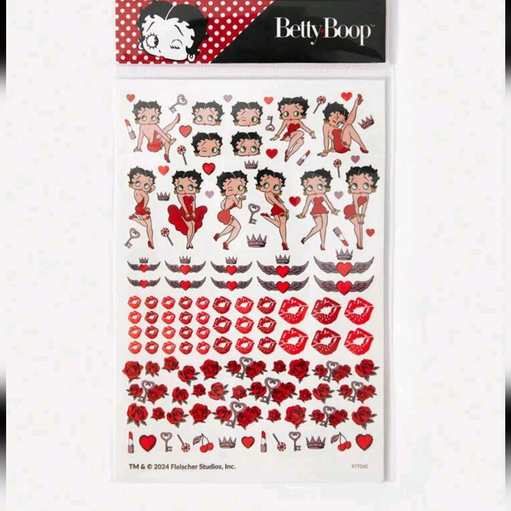Betty Boop Temporary Tattoos 2 Sheets Over 100 Tattoos NIP Red Black